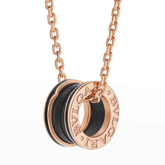 [⭐Reverie Jewels]ZERO 1 BLACK CERAMIC PINK GOLD NECKLACE
