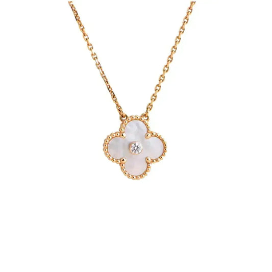 [⭐Reverie Jewels]CLOVER 15MM DIAMOND WHITE FRITILLARIA NECKLACE