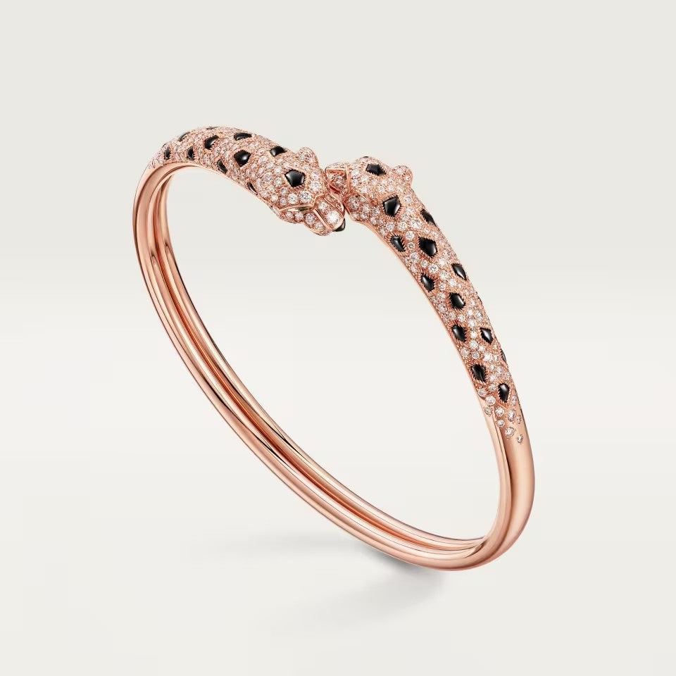 [⭐Reverie Jewels]PANTHERE DOUBLE HEADED HALF DIAMOND OPEN BRACELET
