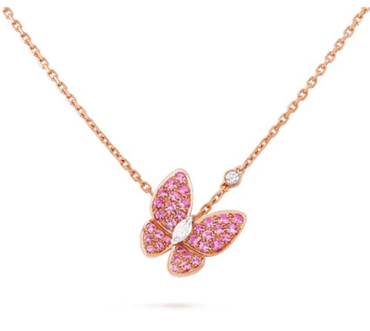 [⭐Reverie Jewels]BUTTERFLY RED DIAMOND ROSE GOLD NECKLACE