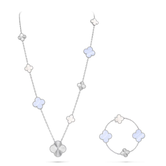 [⭐Reverie Jewels]DETACHABLE CLOVER 15(11+4) FLOWER SILVER NECKLACE SET