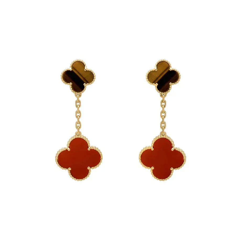 [⭐Reverie Jewels]CLOVER  2 MOTIF  TIGER EYE CARNELIAN EARRINGS