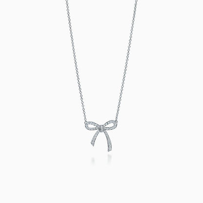 [Reverie Jewels]RIBBON NECKLACE BOW PENDANT DIAMOND CHARM CHAIN