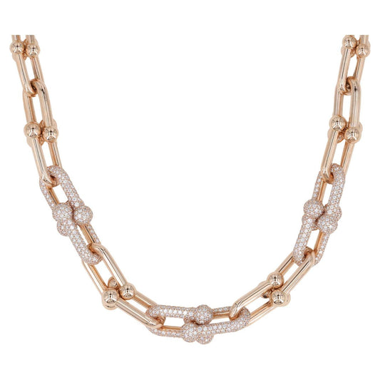 [Reverie Jewels]HARDWEAR GRADUATED LINK NECKLACE ROSE GOLD WITH PAVE DIAMONDS