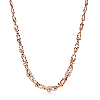[Reverie Jewels]HARDWEAR GRADUATED LINK NECKLACE ROSE GOLD WITH PAVE DIAMONDS
