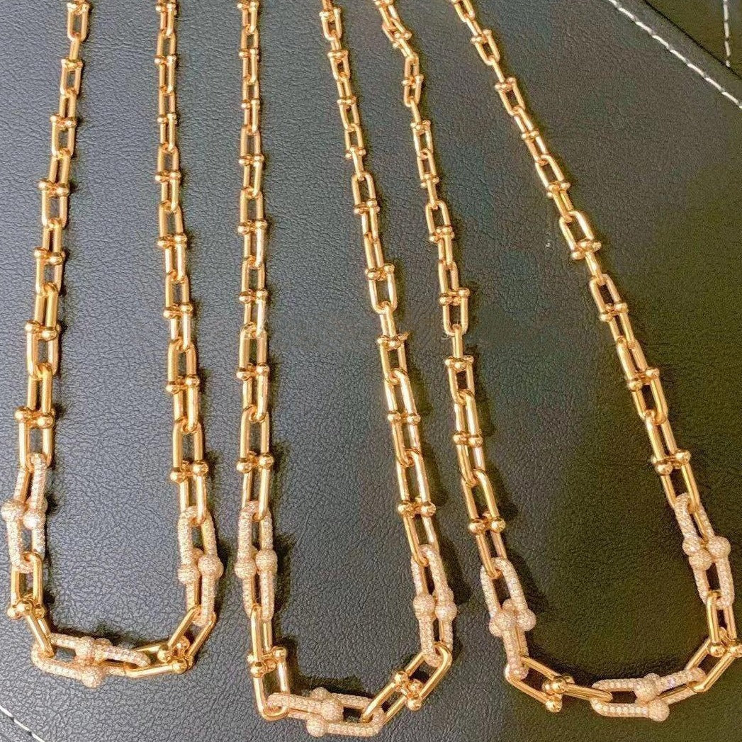 [Reverie Jewels]HARDWEAR GRADUATED LINK NECKLACE ROSE GOLD WITH PAVE DIAMONDS