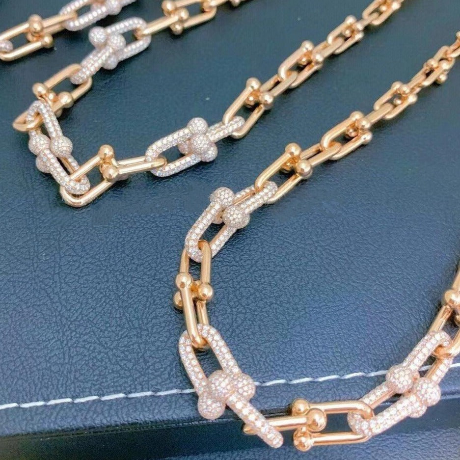 [Reverie Jewels]HARDWEAR GRADUATED LINK NECKLACE ROSE GOLD WITH PAVE DIAMONDS