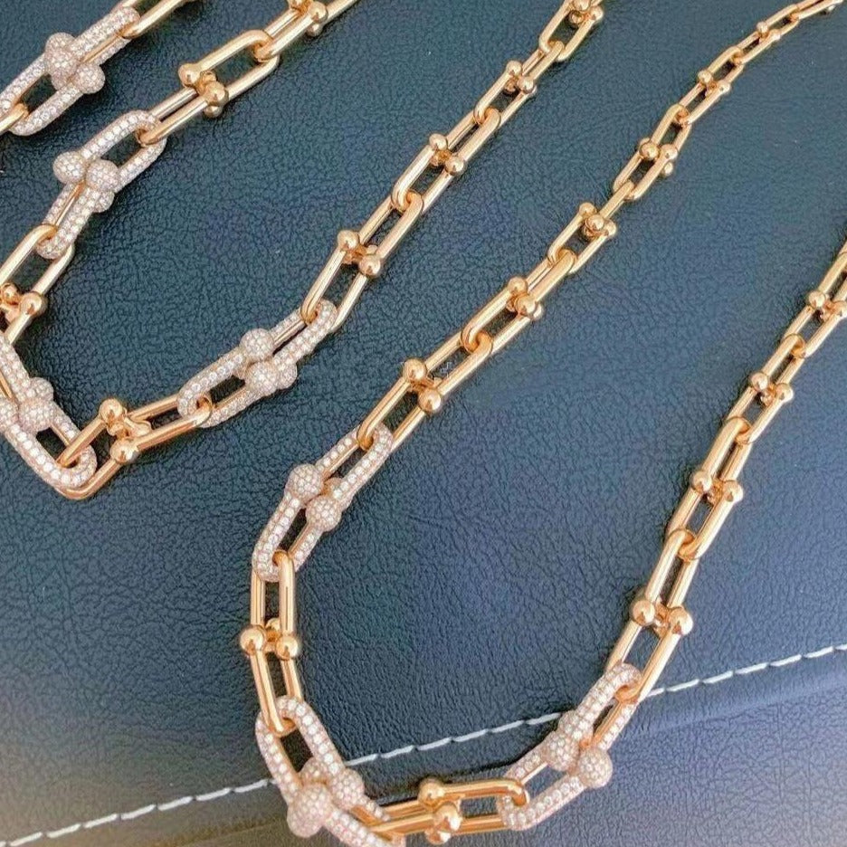 [Reverie Jewels]HARDWEAR GRADUATED LINK NECKLACE ROSE GOLD WITH PAVE DIAMONDS