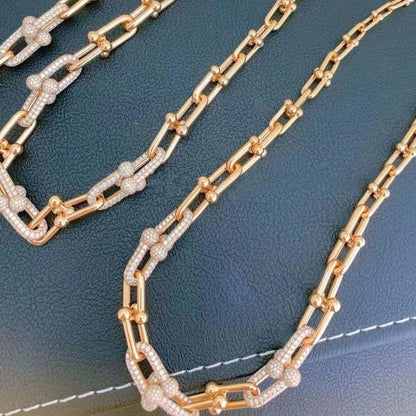 [Reverie Jewels]HARDWEAR GRADUATED LINK NECKLACE ROSE GOLD WITH PAVE DIAMONDS