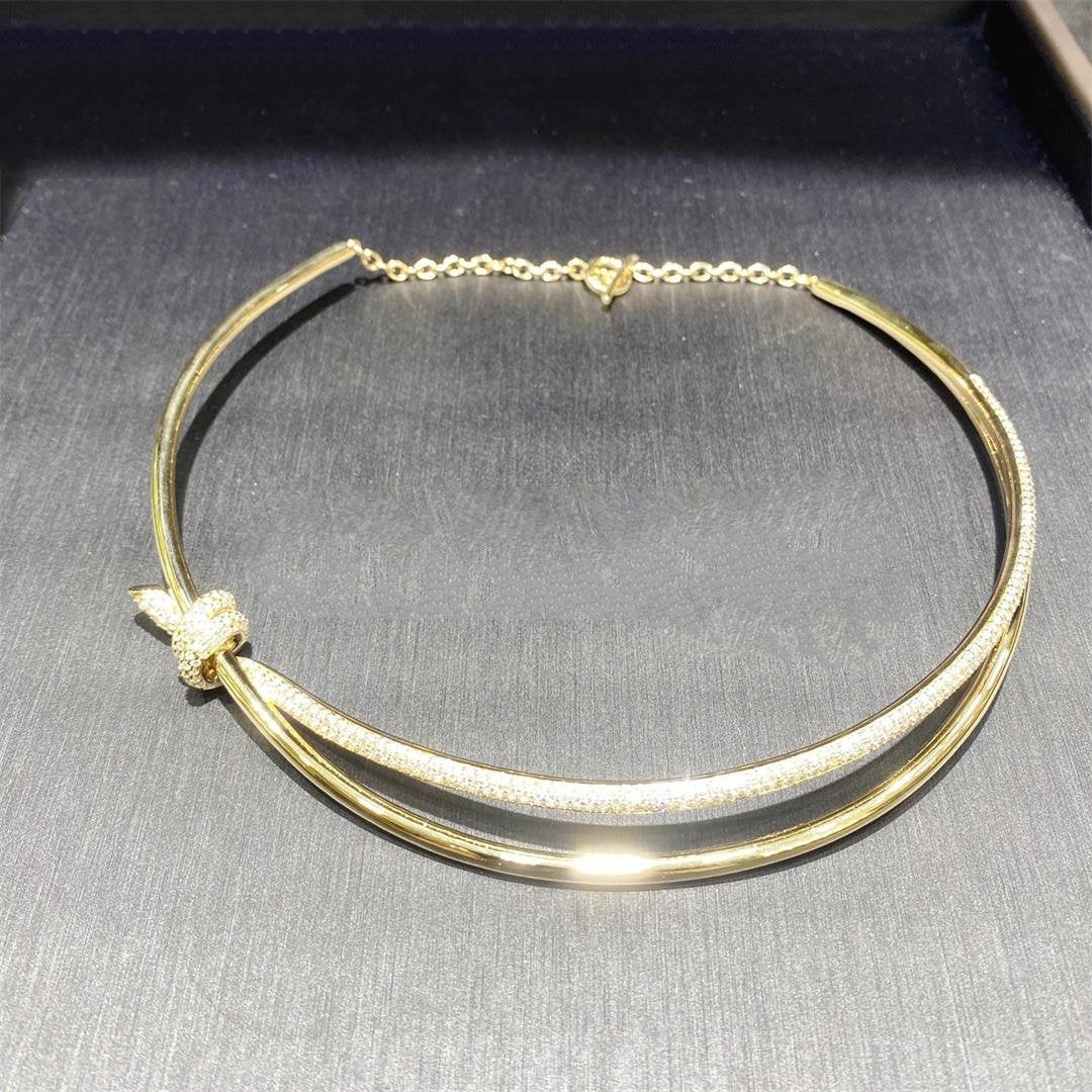 [Reverie Jewels]KNOT DOUBLE ROW NECKLACE IN YELLOW GOLD WITH DIAMONDS