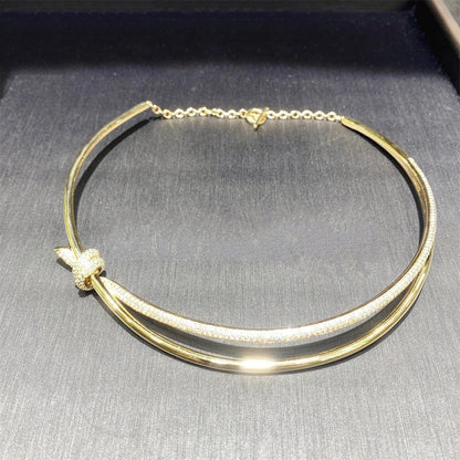 [Reverie Jewels]KNOT DOUBLE ROW NECKLACE IN YELLOW GOLD WITH DIAMONDS