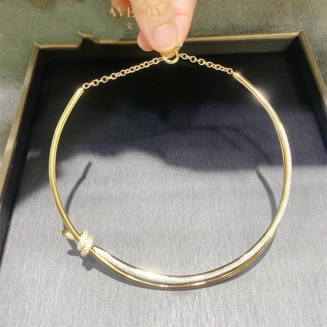 [Reverie Jewels]KNOT DOUBLE ROW NECKLACE IN YELLOW GOLD WITH DIAMONDS