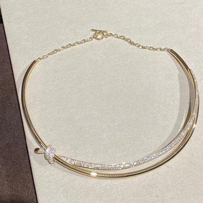 [Reverie Jewels]KNOT DOUBLE ROW NECKLACE IN YELLOW GOLD WITH DIAMONDS