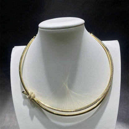 [Reverie Jewels]KNOT DOUBLE ROW NECKLACE IN YELLOW GOLD WITH DIAMONDS