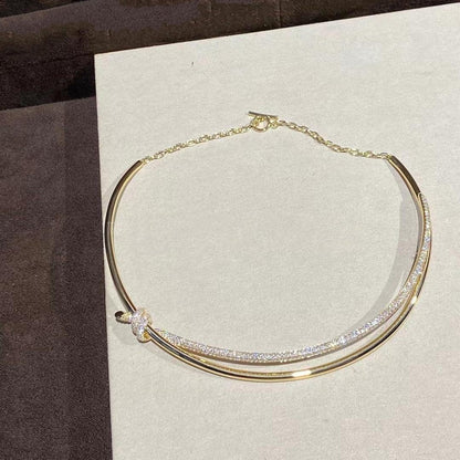 [Reverie Jewels]KNOT DOUBLE ROW NECKLACE IN YELLOW GOLD WITH DIAMONDS