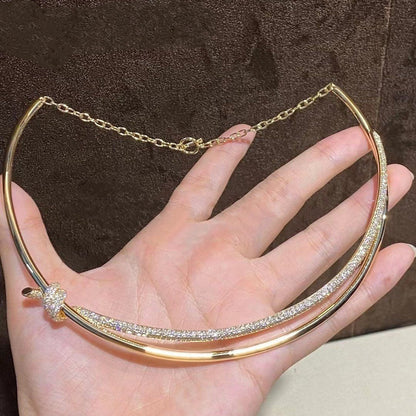 [Reverie Jewels]KNOT DOUBLE ROW NECKLACE IN YELLOW GOLD WITH DIAMONDS