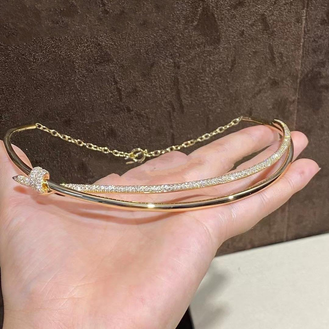 [Reverie Jewels]KNOT DOUBLE ROW NECKLACE IN YELLOW GOLD WITH DIAMONDS