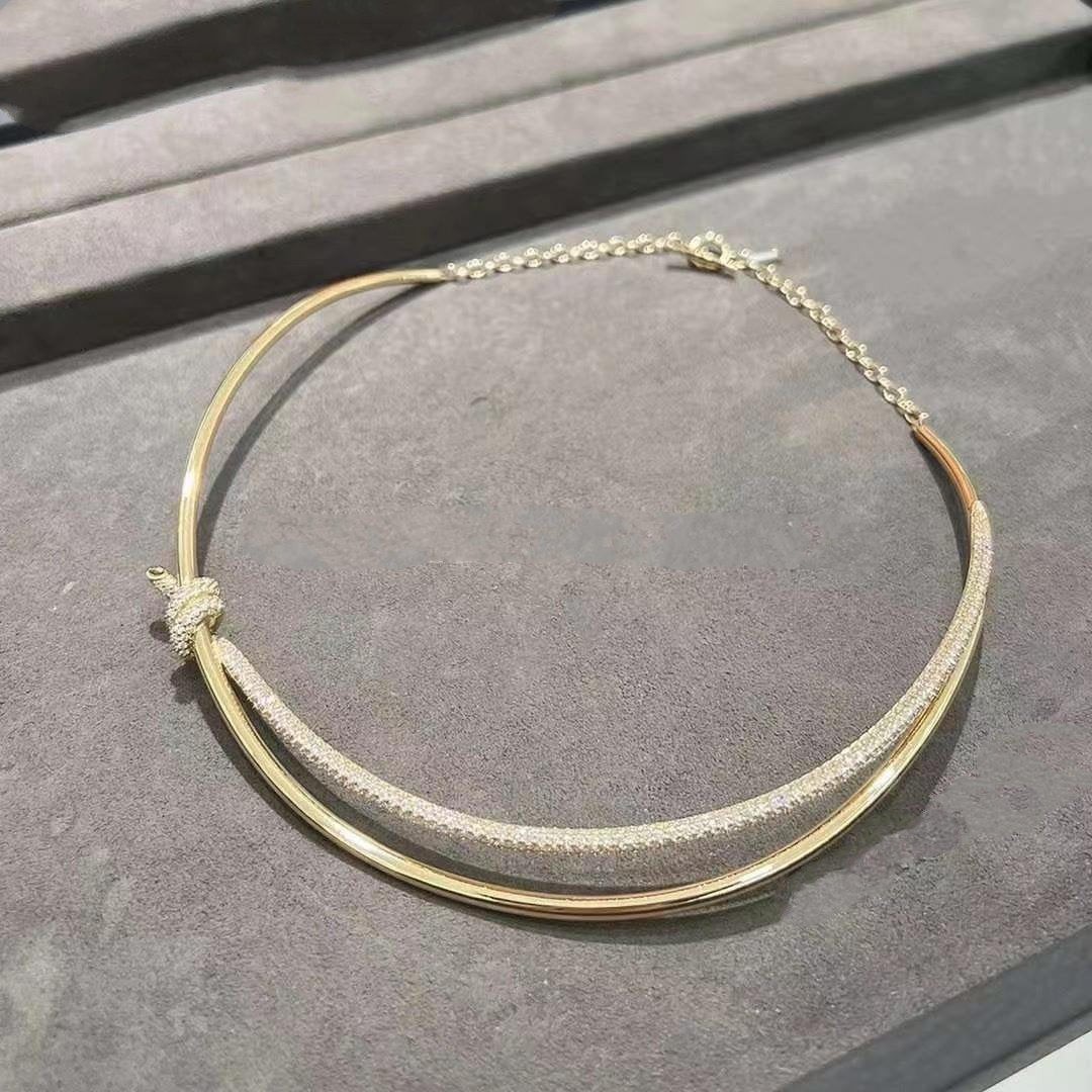 [Reverie Jewels]KNOT DOUBLE ROW NECKLACE IN YELLOW GOLD WITH DIAMONDS