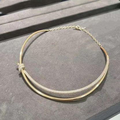 [Reverie Jewels]KNOT DOUBLE ROW NECKLACE IN YELLOW GOLD WITH DIAMONDS