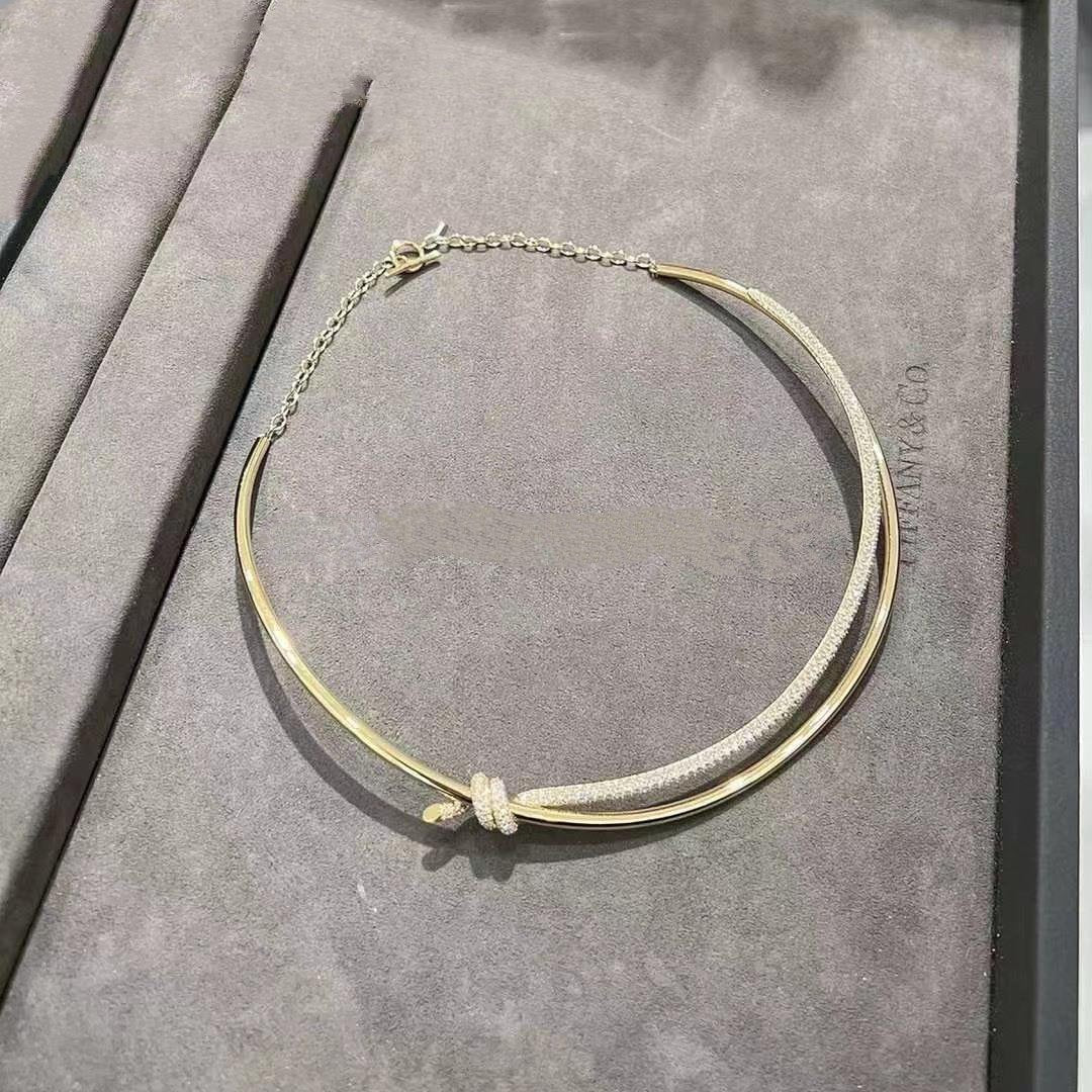 [Reverie Jewels]KNOT DOUBLE ROW NECKLACE IN YELLOW GOLD WITH DIAMONDS