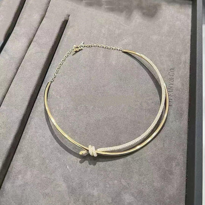 [Reverie Jewels]KNOT DOUBLE ROW NECKLACE IN YELLOW GOLD WITH DIAMONDS