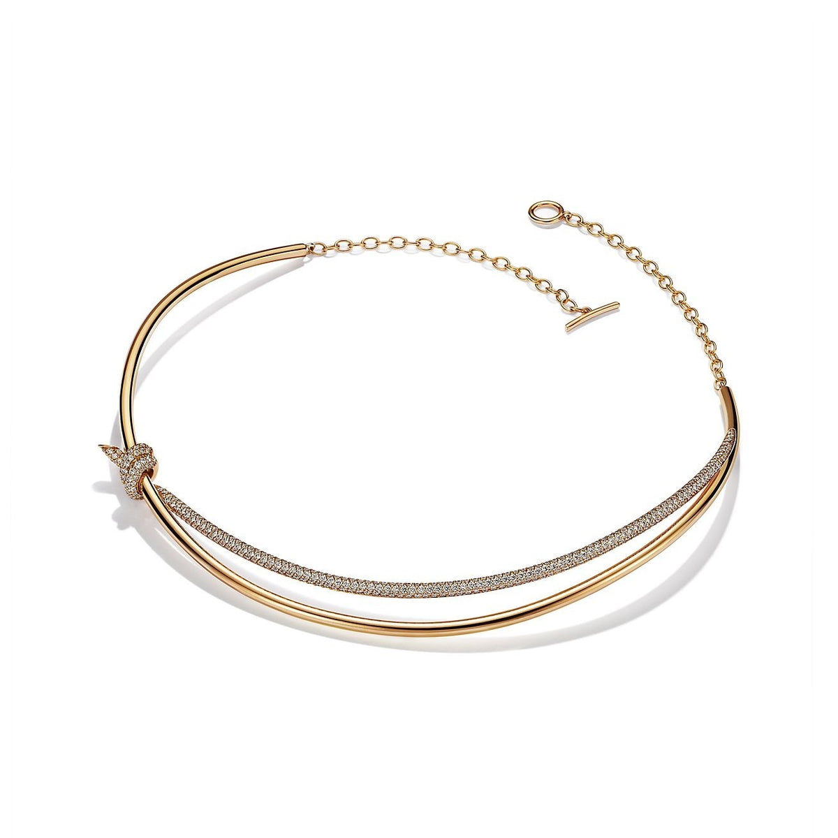 [Reverie Jewels]KNOT DOUBLE ROW NECKLACE IN YELLOW GOLD WITH DIAMONDS