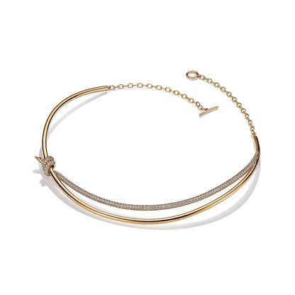 [Reverie Jewels]KNOT DOUBLE ROW NECKLACE IN YELLOW GOLD WITH DIAMONDS
