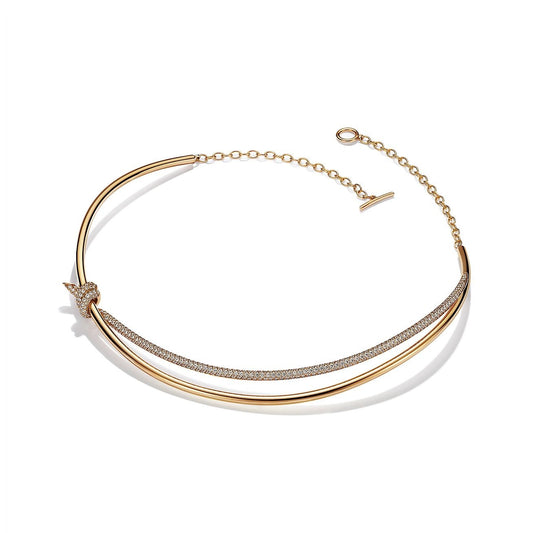 [Reverie Jewels]KNOT DOUBLE ROW NECKLACE IN YELLOW GOLD WITH DIAMONDS