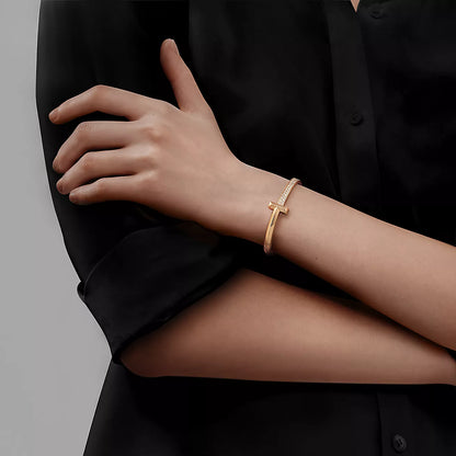 [Reverie Jewels]T1 WIDE DIAMOND HINGED BANGLE PINK GOLD
