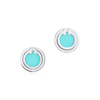 [Reverie Jewels]TURQUOISE CIRCLE WHITE GOLD EARRINGS