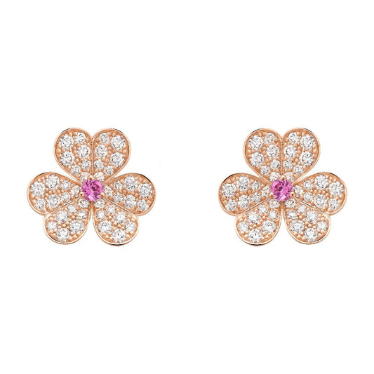 [⭐Reverie Jewels]FRIVOLE PINK GOLD FLOWER DIAMOND EARRINGS