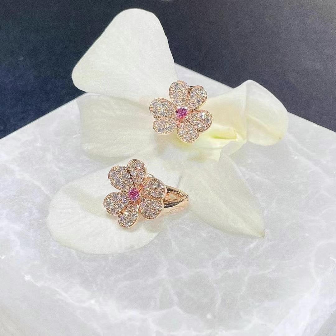 [⭐Reverie Jewels]FRIVOLE PINK GOLD FLOWER DIAMOND EARRINGS