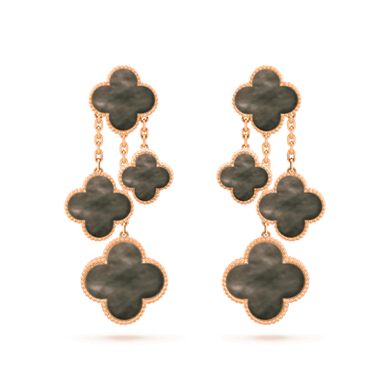 [⭐Reverie Jewels]CLOVER EARRINGS DARK MOP 4 MOTIFS ROSE GOLD