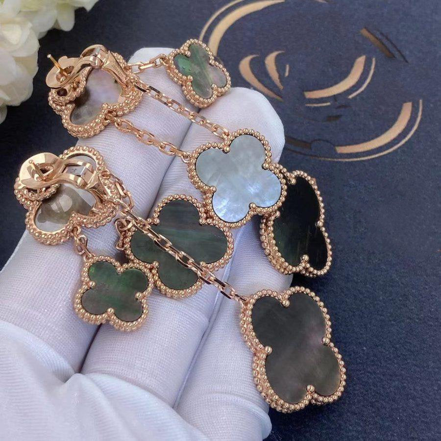 [⭐Reverie Jewels]CLOVER EARRINGS DARK MOP 4 MOTIFS ROSE GOLD