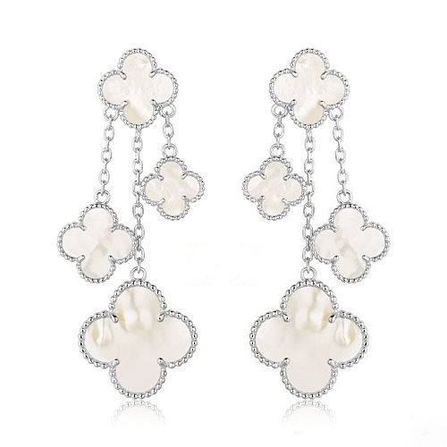 [⭐Reverie Jewels]CLOVER EARRINGS WHITE MOP 4 MOTIFS SILVER