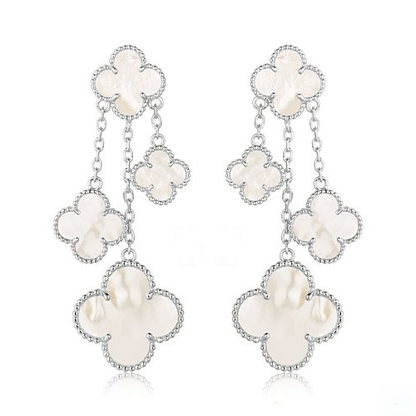 [⭐Reverie Jewels]CLOVER EARRINGS WHITE MOP 4 MOTIFS SILVER