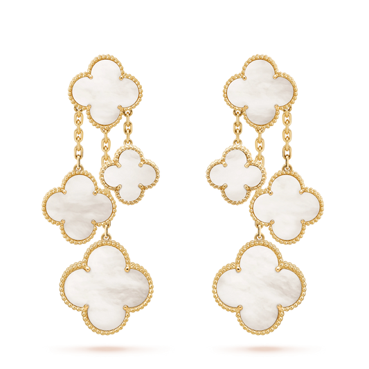 [⭐Reverie Jewels]CLOVER EARRINGS WHITE MOP 4 MOTIFS GOLD