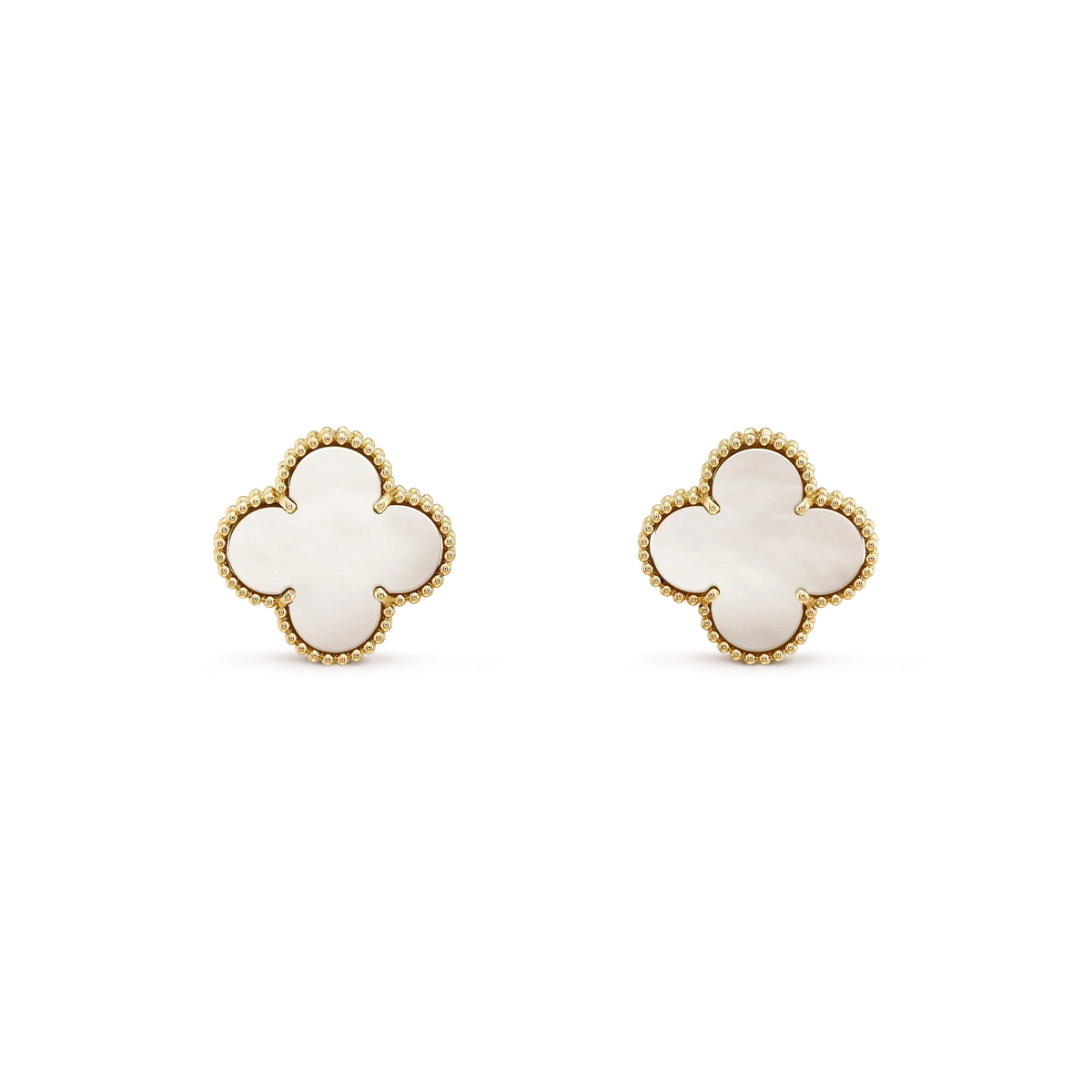 [⭐Reverie Jewels]CLOVER MEDIUM 1 MOTIFS  WHITE MOP STUD EARRINGS