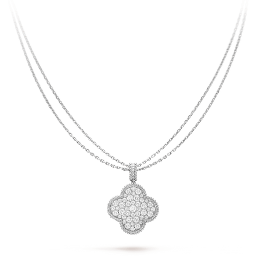[⭐Reverie Jewels]CLOVER 25MM SILVER FULL DIAMOND BIG CLOVER NECKLACE