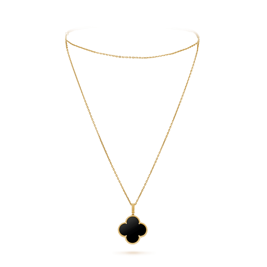 [⭐Reverie Jewels]CLOVER 25MM GOLD ONYX BIG CLOVER NECKLACE