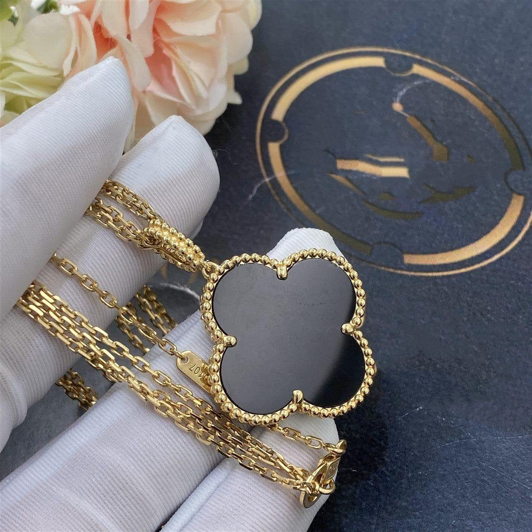 [⭐Reverie Jewels]CLOVER 25MM GOLD ONYX BIG CLOVER NECKLACE