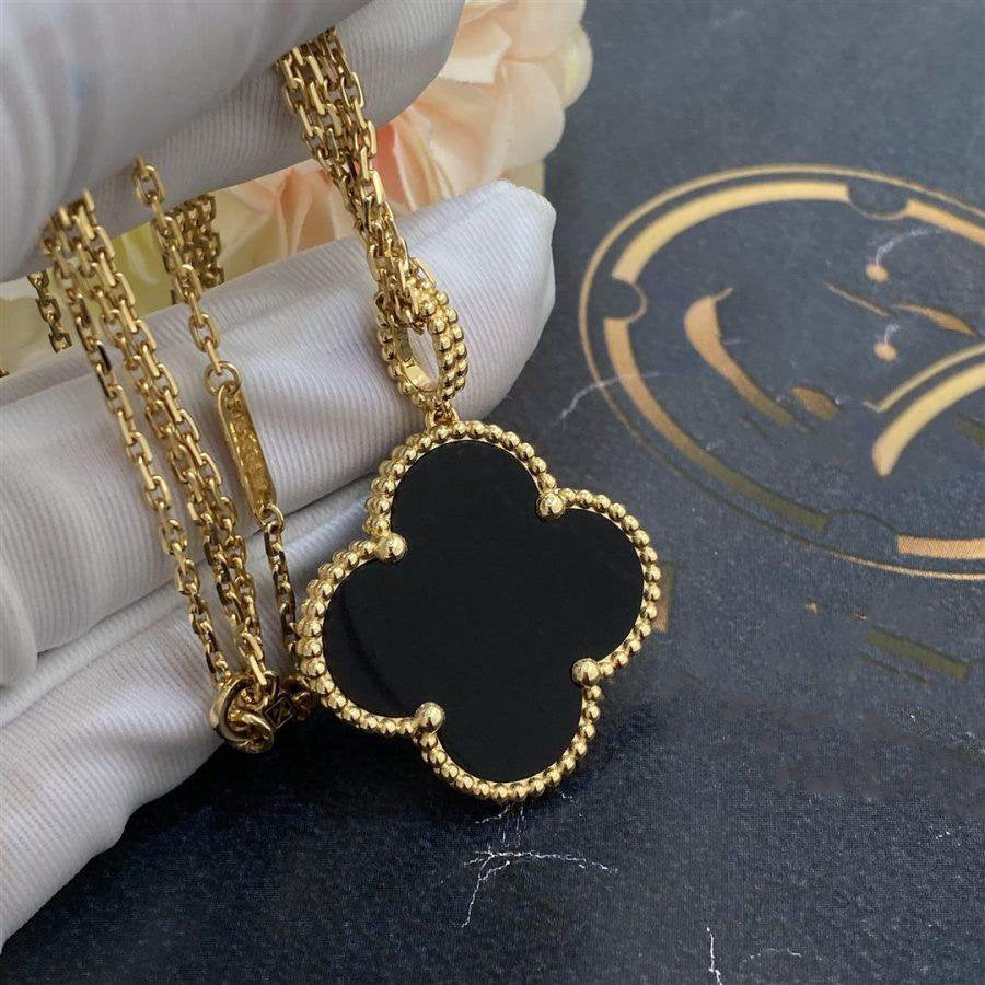 [⭐Reverie Jewels]CLOVER 25MM GOLD ONYX BIG CLOVER NECKLACE