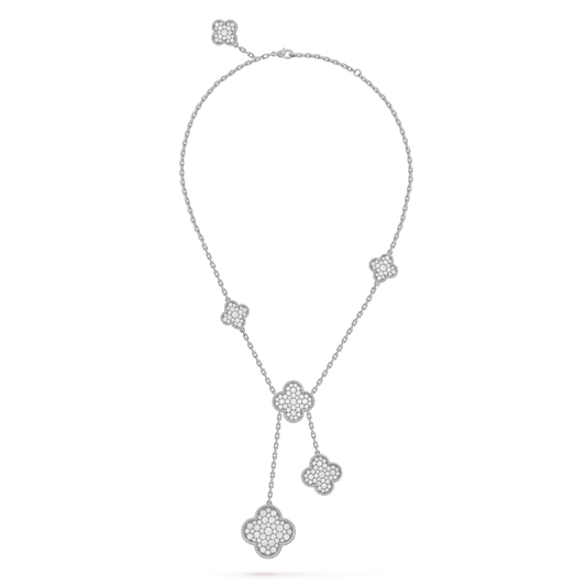 [⭐Reverie Jewels]CLOVER 5 MOTIFS SILVER DIAMONDS NECKLACE