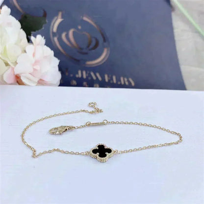 [⭐Reverie Jewels]CLOVER ONYX SINGLE FLOWER BRACELET
