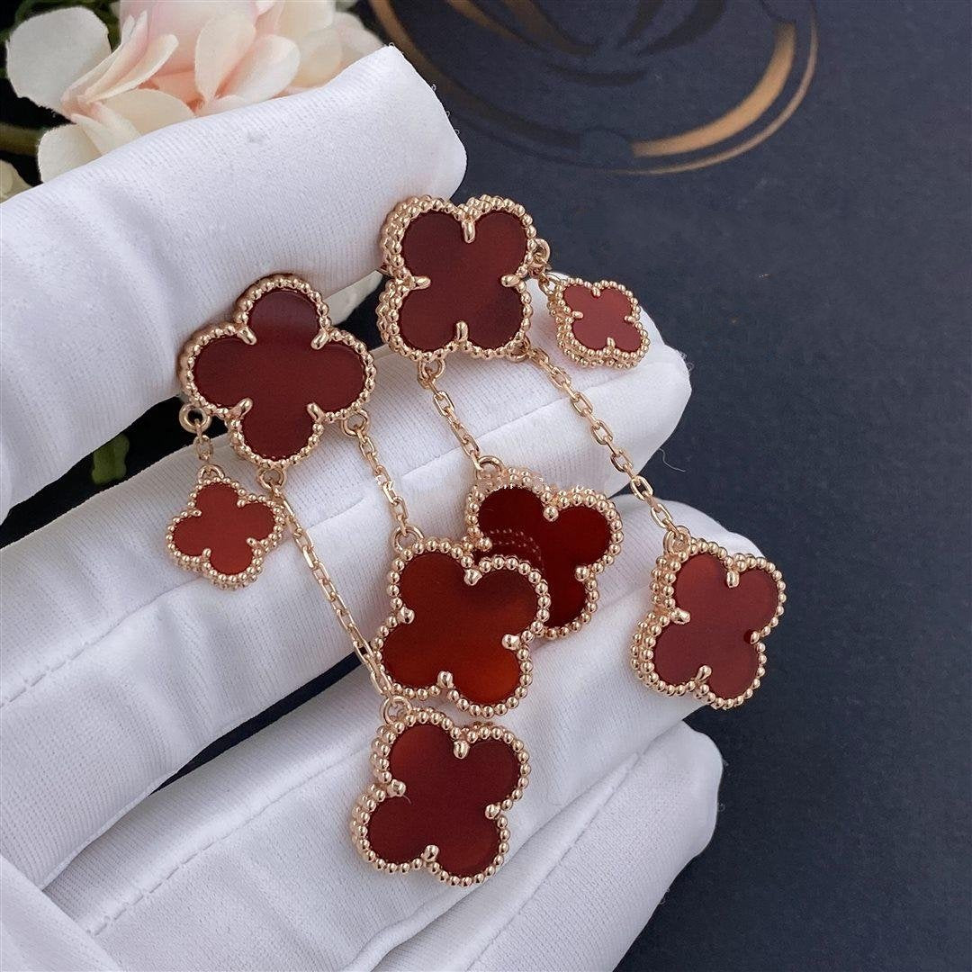 [⭐Reverie Jewels]CLOVER EARRINGS CARNELIAN 4 MOTIFS PINK GOLD