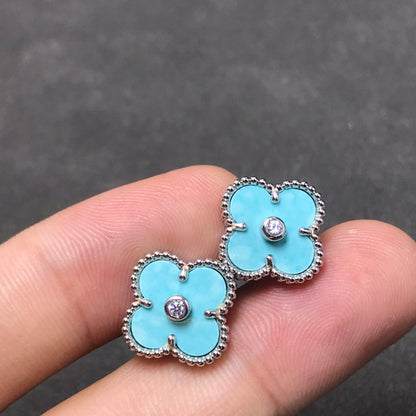 [⭐Reverie Jewels]CLOVER 1 DIAMOND BLUE SKY SILVER EARRINGS