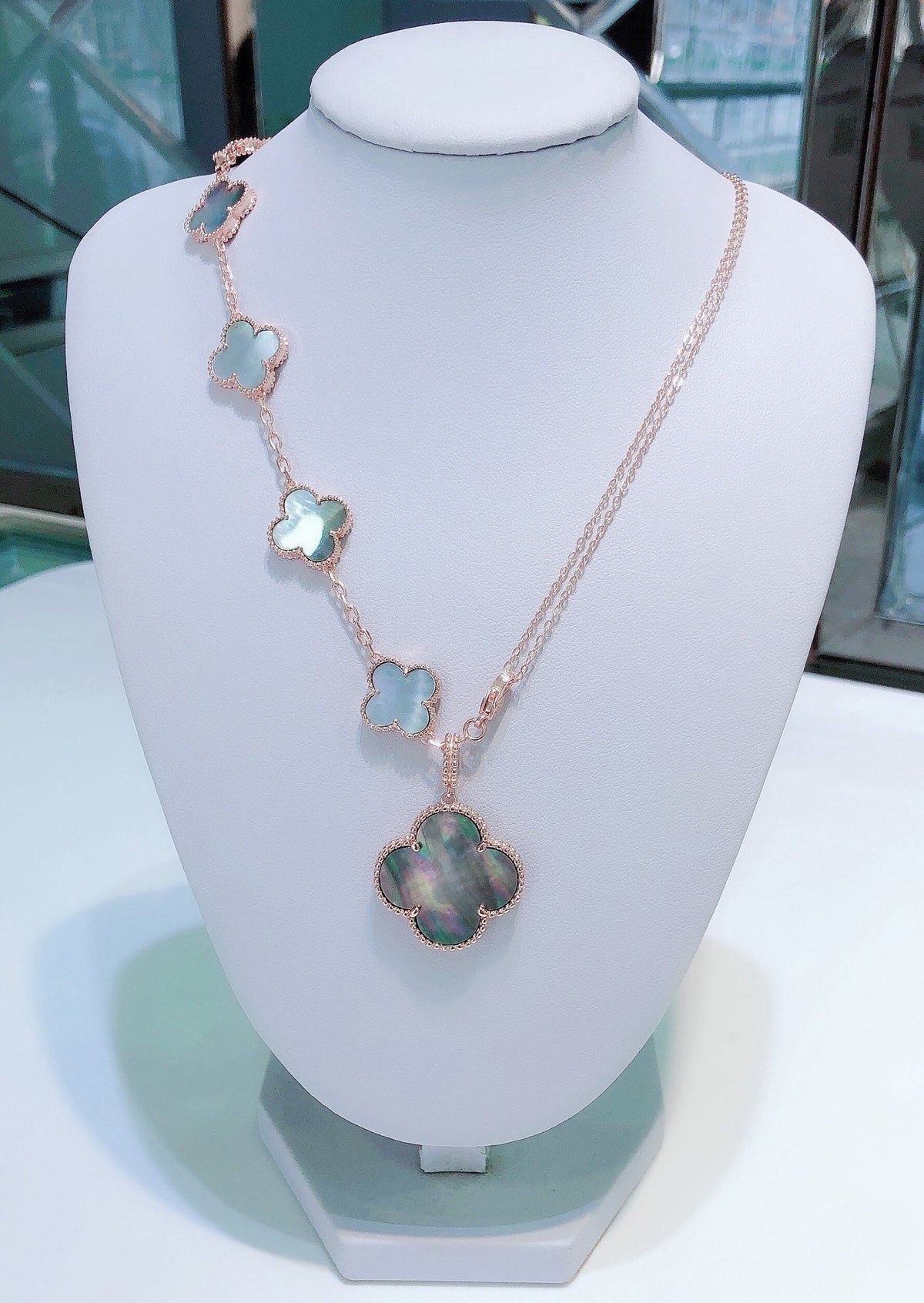 [⭐Reverie Jewels]COMBINED BRACELET 5 MOTIFS AND NECKLACE DARK MOP ROSE GOLD