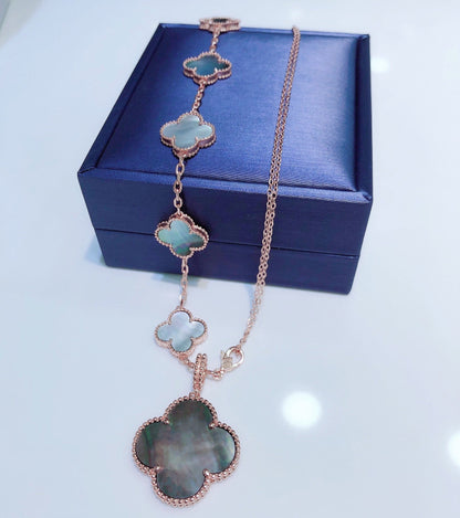 [⭐Reverie Jewels]COMBINED BRACELET 5 MOTIFS AND NECKLACE DARK MOP ROSE GOLD