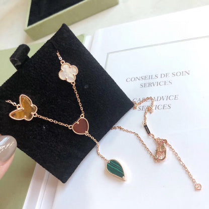 [⭐Reverie Jewels]LUCKY SPRING 4 MOTIFS ROSE GOLD NECKLACE