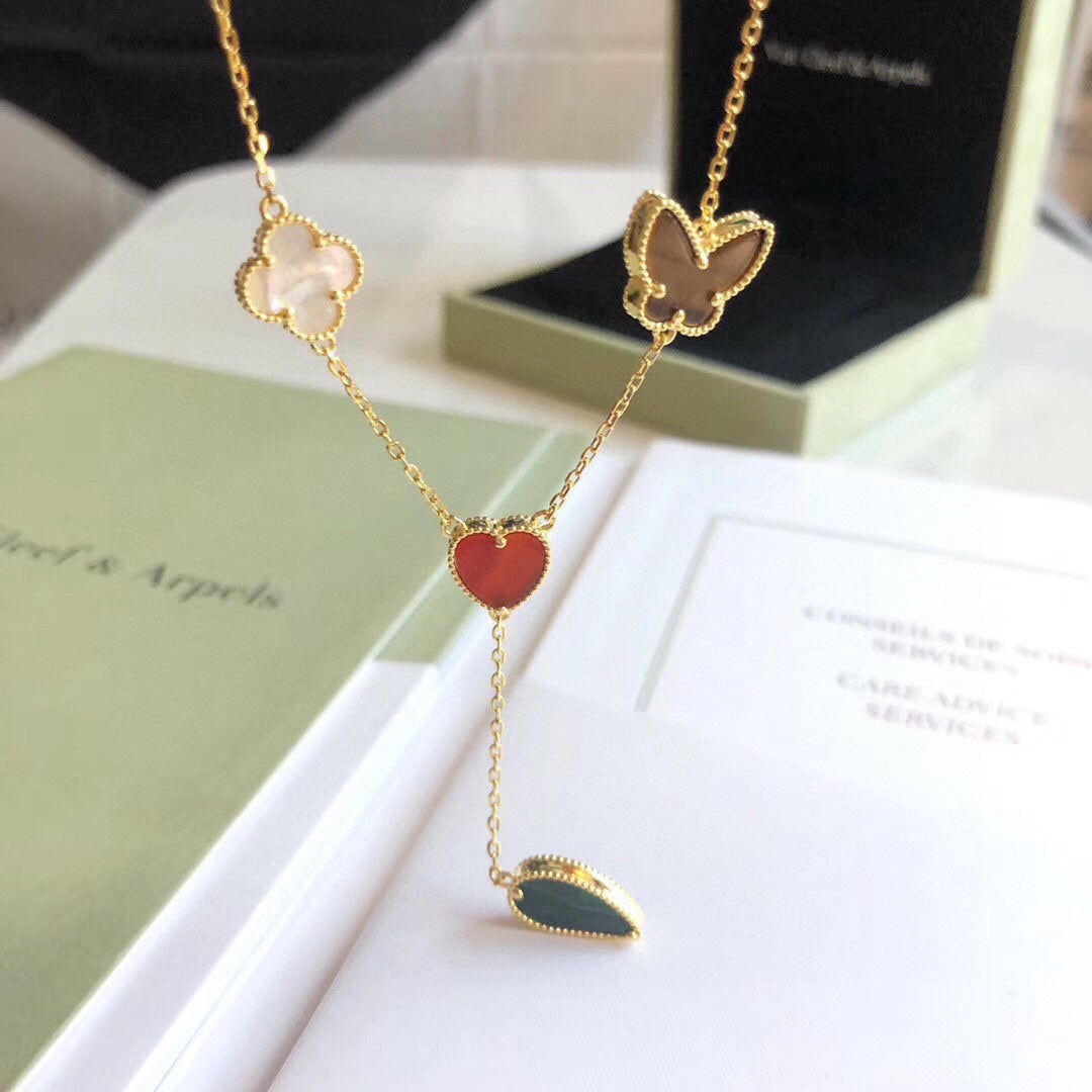 [⭐Reverie Jewels]LUCKY SPRING 4 MOTIFS ROSE GOLD NECKLACE